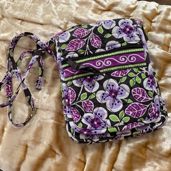 Vera Bradley Handbags - VERA BRADLEY SMALL CROSSBODY BAG(MANY POCKETS) PURPLE PANSIES 9X7
